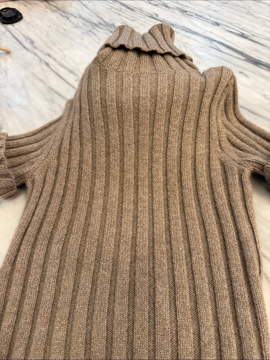 The Row Sweaters - The Row Ribbed Cowl Turtleneck Sweater - Taupe Beige